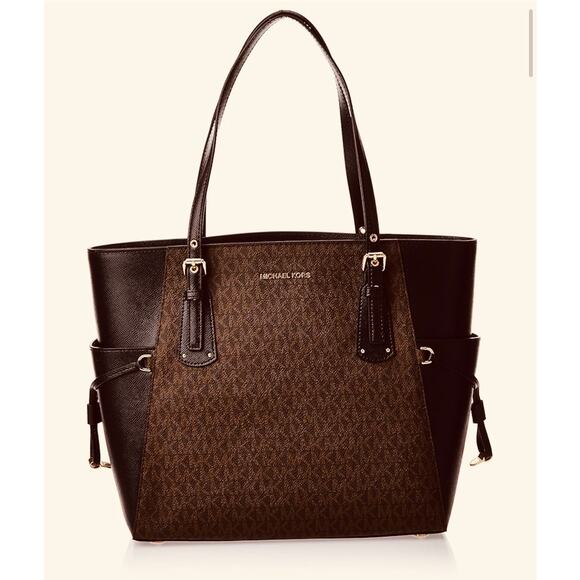 Michael Kors Voyager Brown/Black EW Tote 14.75 x 11 x 6.25” Style 30F8GV6T4B